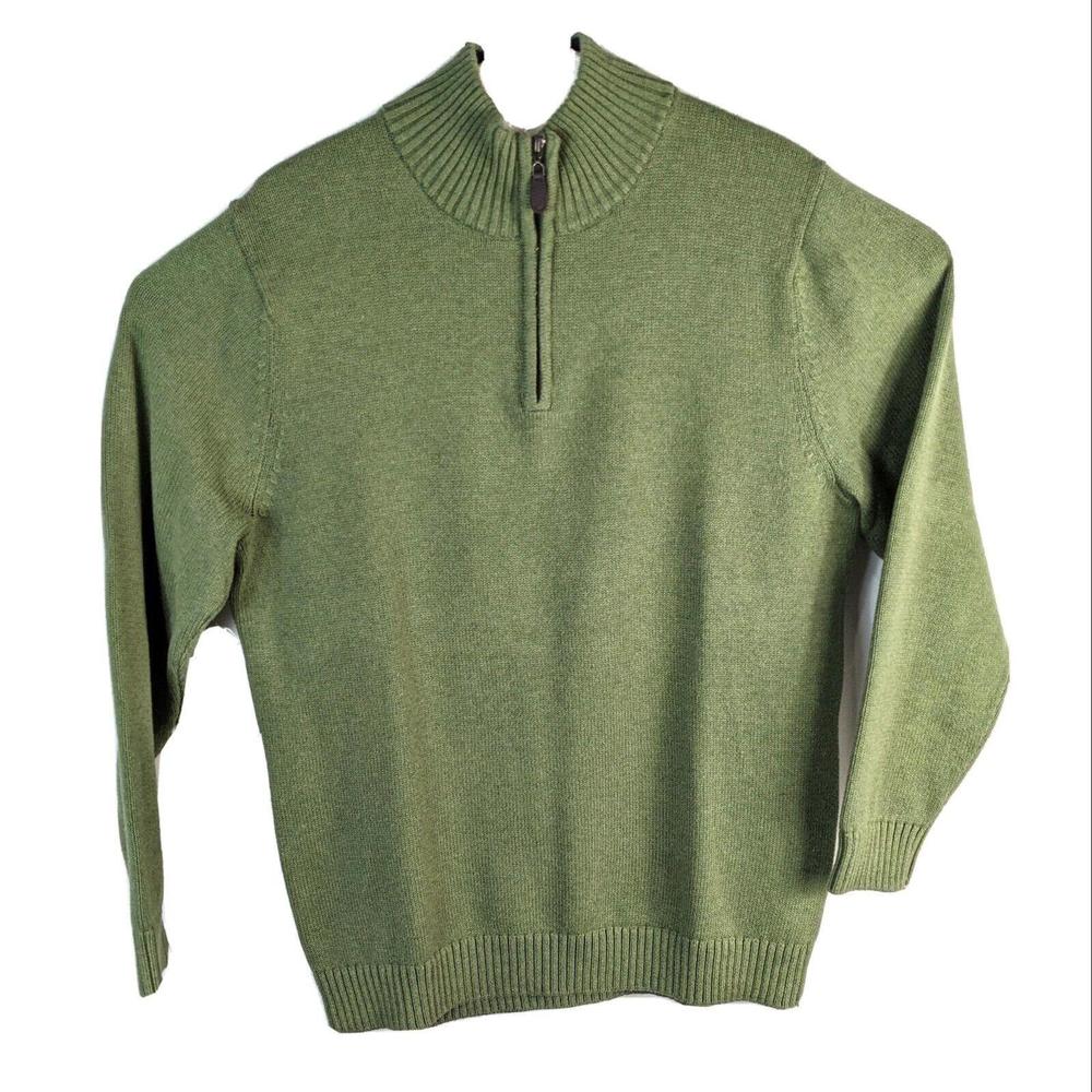 LL Bean Mens XL Tall Green 1/4 Zip Long Sleeve Pullover Knit Sweater 287737